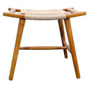 Teak low stool with synthetic rattan lining
