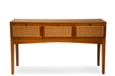 Teak console with square motif rattan drawers