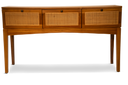 Teak console with square motif rattan drawers
