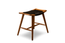 Teak low stool with synthetic rattan lining