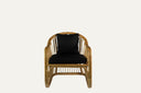 Rattan lounge chair with armrests Black / Beige cushion