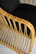Rattan lounge chair with armrests Black / Beige cushion