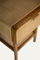 Teak bedside table - with square motif rattan