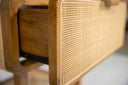 Teak bedside table - with square motif rattan