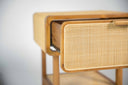 Teak bedside table - with square motif rattan
