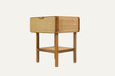 Teak bedside table - with square motif rattan